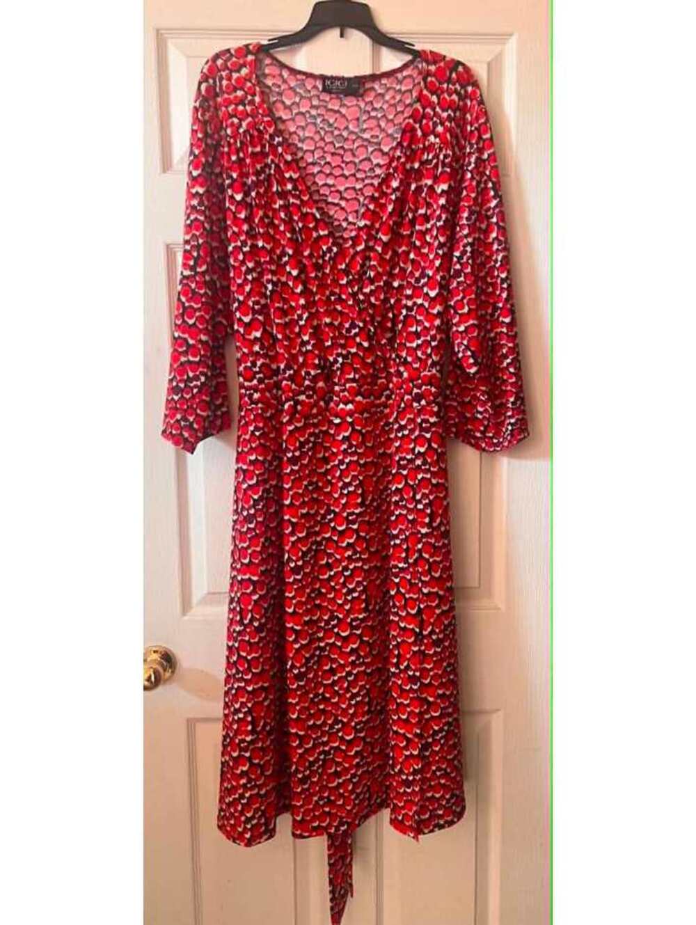 IGIGI by Yuliya Raquel Red Black Abstract Print Faux Wrap Midi Dress 26/28
